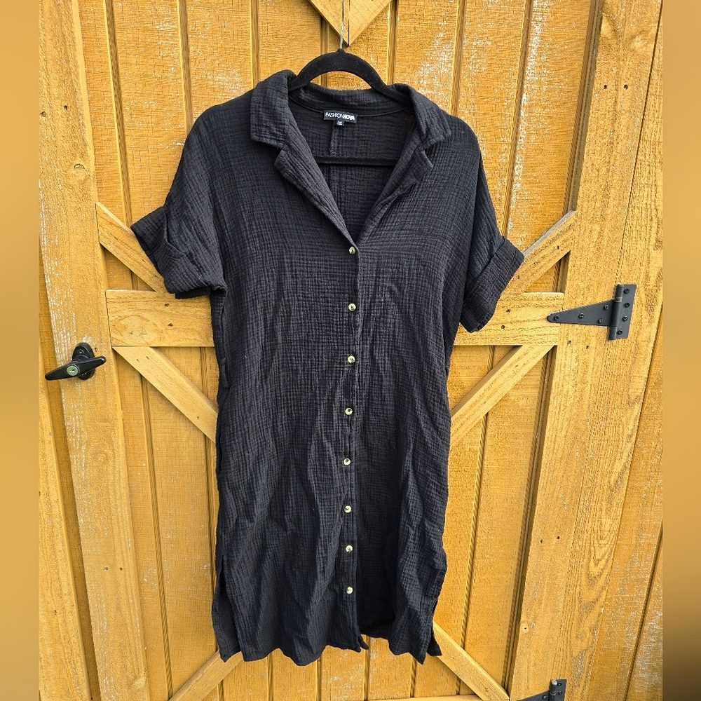 Black Button-Up Shirt Dress